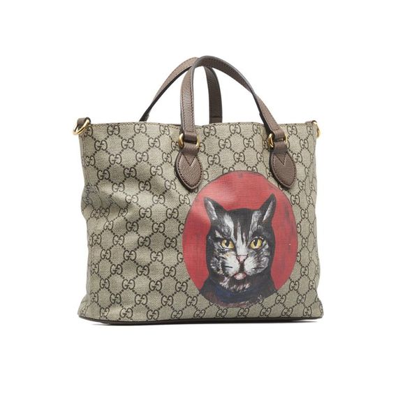 Pre Loved Gucci Mystic Cat Coated Canvas Satchel - Picture 2 of 12